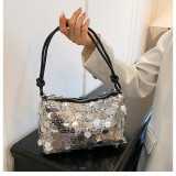 Sequined underarm bag, women's new handbag, shoulder bag, fashionable commuting baguette bag
