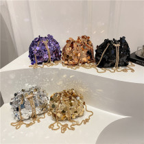 Large sequin, large capacity chain, summer crossbody, one shoulder, dinner bucket bag