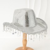 Western cowboy hat sequin tassel star design wide brimmed hat BR street party jazz hat