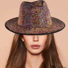 Full diamond stage hat with pure handmade design, British retro woolen jazz hat