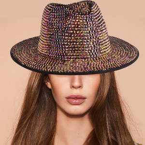 Full diamond stage hat with pure handmade design, British retro woolen jazz hat