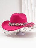 Soft felt bridal hat, big round gemstone tassel rhinestone accessory hat, western cowboy hat