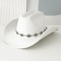 Turquoise waist belt hat band bowler hat Bohemian style retro wide brim design party