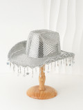 Western cowboy hat sequin tassel star design wide brimmed hat BR street party jazz hat