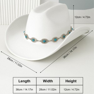 Turquoise waist belt hat band bowler hat Bohemian style retro wide brim design party