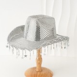 Western cowboy hat sequin tassel star design wide brimmed hat BR street party jazz hat