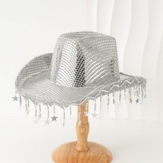 Western cowboy hat sequin tassel star design wide brimmed hat BR street party jazz hat