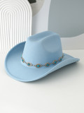 Turquoise waist belt hat band bowler hat Bohemian style retro wide brim design party