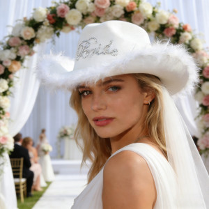 Feather Silver Silk Decorative Cowboy Hat Western Wedding Party Cowboy Hat Bridal Hat