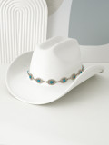 Turquoise waist belt hat band bowler hat Bohemian style retro wide brim design party