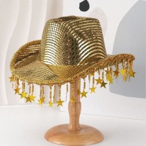Western cowboy hat sequin tassel star design wide brimmed hat BR street party jazz hat
