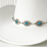 Turquoise waist belt hat band bowler hat Bohemian style retro wide brim design party