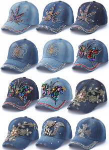 Cowboy baseball cap butterfly love flower women's hat Rhinestone sun hat summer