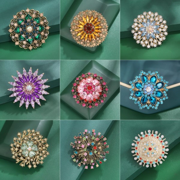Hot selling glass series brooch alloy rhinestone acrylic brooch jacket accessories