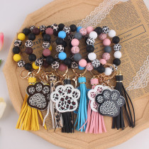 Mother's Day Acrylic Dog Claw Silicone Handstring Printed Leather Keychain Pendant