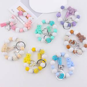 Cartoon silicone three-dimensional bear bead bracelet keychain DIY wrist bracelet keychain accessories