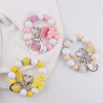 Cartoon silicone three-dimensional bear bead bracelet keychain DIY wrist bracelet keychain accessories
