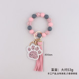 Mother's Day Acrylic Dog Claw Silicone Handstring Printed Leather Keychain Pendant