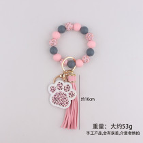 Mother's Day Acrylic Dog Claw Silicone Handstring Printed Leather Keychain Pendant