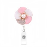 DIY Diamond studded Metal Flower Shaped Easy to Pull Buckle Fashion Jewelry Decoration Telescopic ID Badge Clip