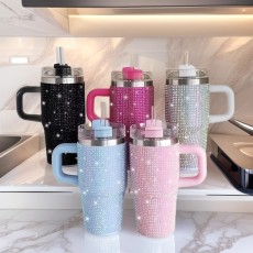 Rhinestone Cup 304 Stainless Steel Insulated Cup Large Capacity Portable Car 14oz Diamond Inlaid Car Cup