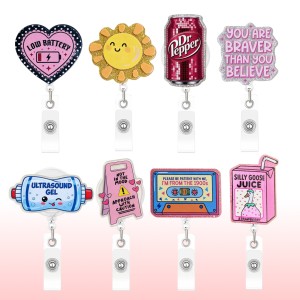 Acrylic glitter fun easy to pull button badge clip fun retractable ID buckle medical office cute pendant