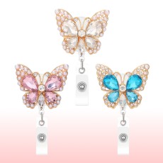 Diamond inlaid butterfly shaped retractable buckle crystal pearl ID clip