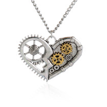 20mm snap button iewelry retro steampunk gear heart necklace