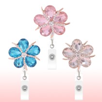 DIY decoration with crystal rose and diamond inlay, easy to pull buckle and retractable ID clip, fashionable and luxurious chest badge hanging