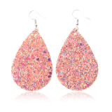 Christmas PU leather  glitter water drop earrings shiny leather earrings 20mm