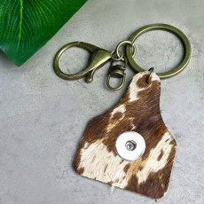 Western denim genuine leather leopard print cow leather keychain 20mm snap button pendant