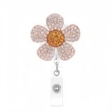 DIY Diamond studded Metal Flower Shaped Easy to Pull Buckle Fashion Jewelry Decoration Telescopic ID Badge Clip