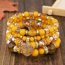 Bohemian ethnic style multi-layer bead bracelet with peach heart hollow out life tree pendant crystal bracelet