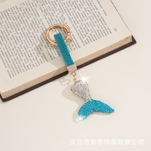 Soft ceramic fish tail keychain with diamond inlay pendant, bag pendant accessories, car keychain