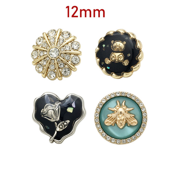 Rhinestone Metal 12MM Snap buttons Little Bear Rose Sun Bee