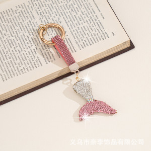 Soft ceramic fish tail keychain with diamond inlay pendant, bag pendant accessories, car keychain