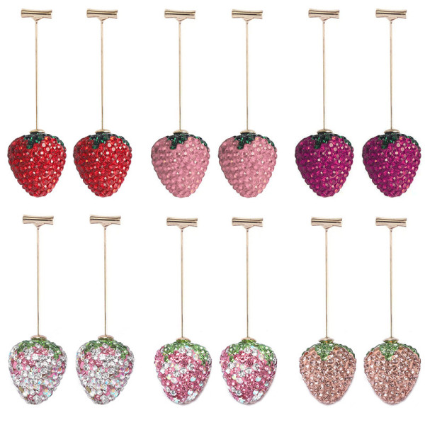 Diamond studded red strawberry earrings earrings earrings with small, fresh, sweet fruit earrings