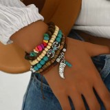 Bohemian style bracelet made of turquoise, wood beads, beaded alloy, cow head leaf accessories, men's and women's multi-layer bracelets
