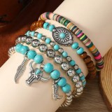 Bohemian style bracelet made of turquoise, wood beads, beaded alloy, cow head leaf accessories, men's and women's multi-layer bracelets