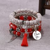 Bohemian Bracelet Women's Tassel Wings I LOVE YOU Pendant Tassel Multi layer Beaded Bracelet Set