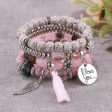 Bohemian Bracelet Women's Tassel Wings I LOVE YOU Pendant Tassel Multi layer Beaded Bracelet Set