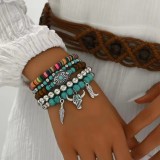 Bohemian style bracelet made of turquoise, wood beads, beaded alloy, cow head leaf accessories, men's and women's multi-layer bracelets