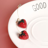 Diamond studded red strawberry earrings earrings earrings with small, fresh, sweet fruit earrings