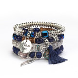 Bohemian Bracelet Women's Tassel Wings I LOVE YOU Pendant Tassel Multi layer Beaded Bracelet Set