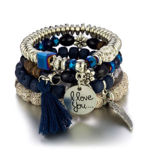 Bohemian Bracelet Women's Tassel Wings I LOVE YOU Pendant Tassel Multi layer Beaded Bracelet Set