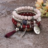 Bohemian Bracelet Women's Tassel Wings I LOVE YOU Pendant Tassel Multi layer Beaded Bracelet Set