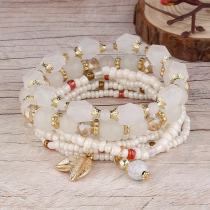 Bohemian ethnic style layered bead bracelet, leaf pendant, layered bracelet set