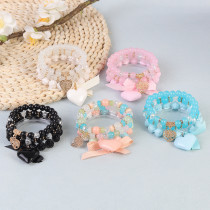 Bohemian-style hollowed-out alloy heart pendant multi-layer stretch cord bracelet