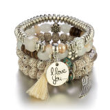 Bohemian Bracelet Women's Tassel Wings I LOVE YOU Pendant Tassel Multi layer Beaded Bracelet Set
