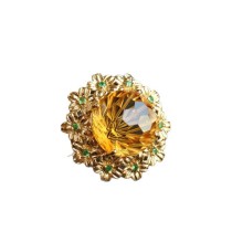 Yellow Crystal Ice Flower Wealth Collection 18K Gold Flower Open Ring